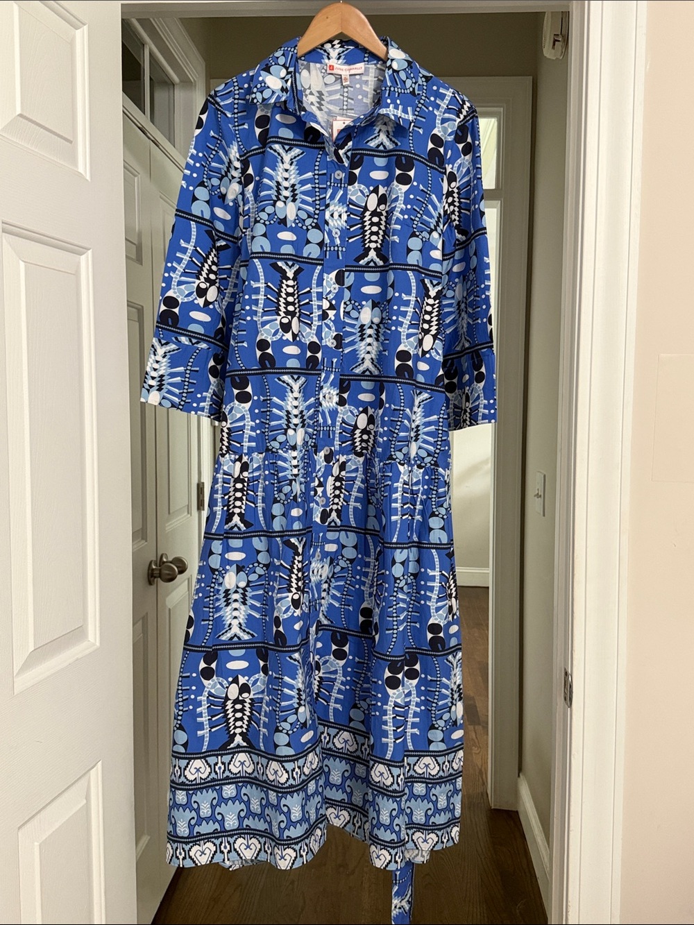 Jude Connally Blue Black White Graphic Maxi Dress
